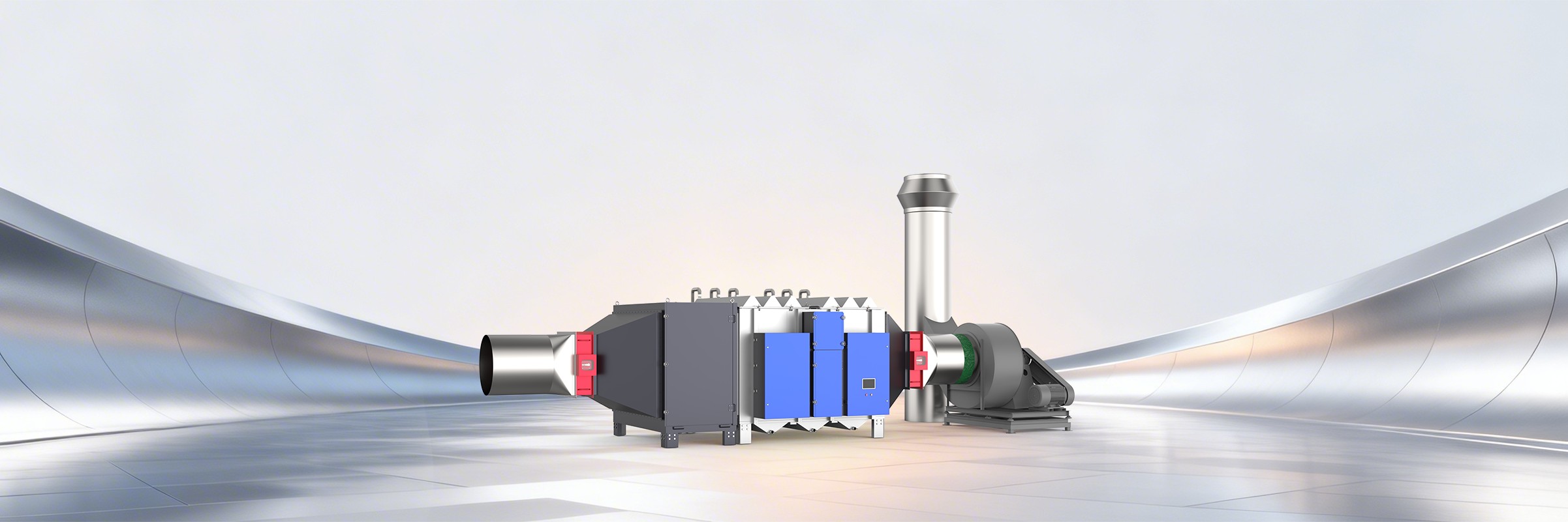 Kleanland food processing purification line: collection hood, cooling section, ESP modules and exhaust stack